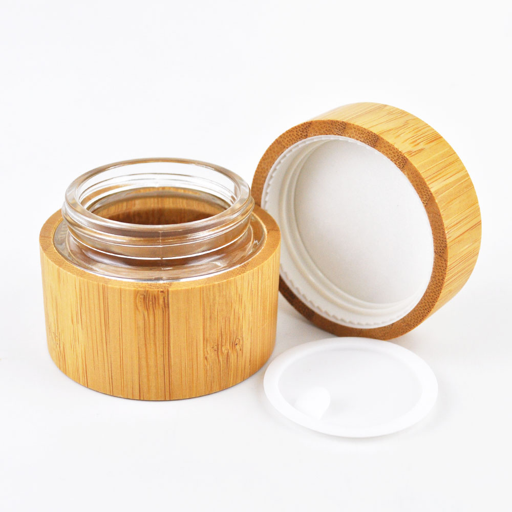 Environmental and eco friendly empty bamboo outer glass liner cosmetic packaging cosmetic cream jar