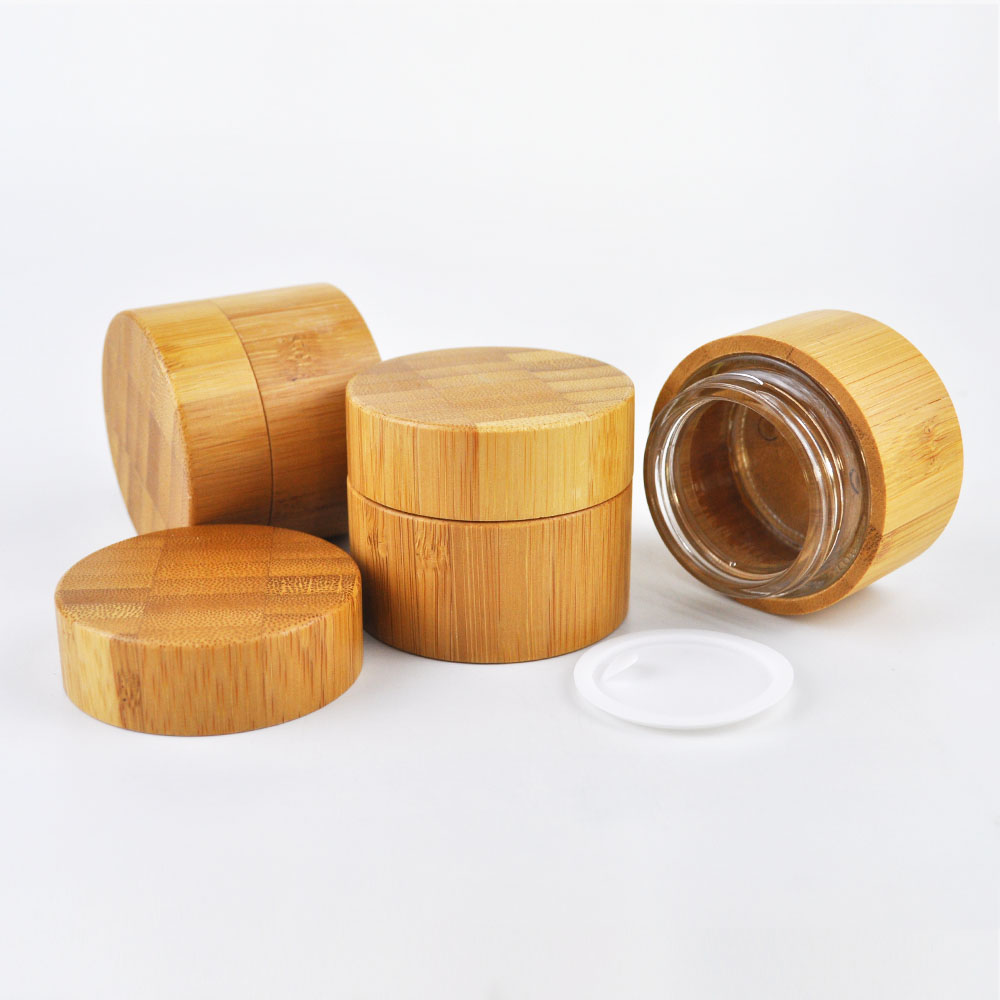 Environmental and eco friendly empty bamboo outer glass liner cosmetic packaging cosmetic cream jar