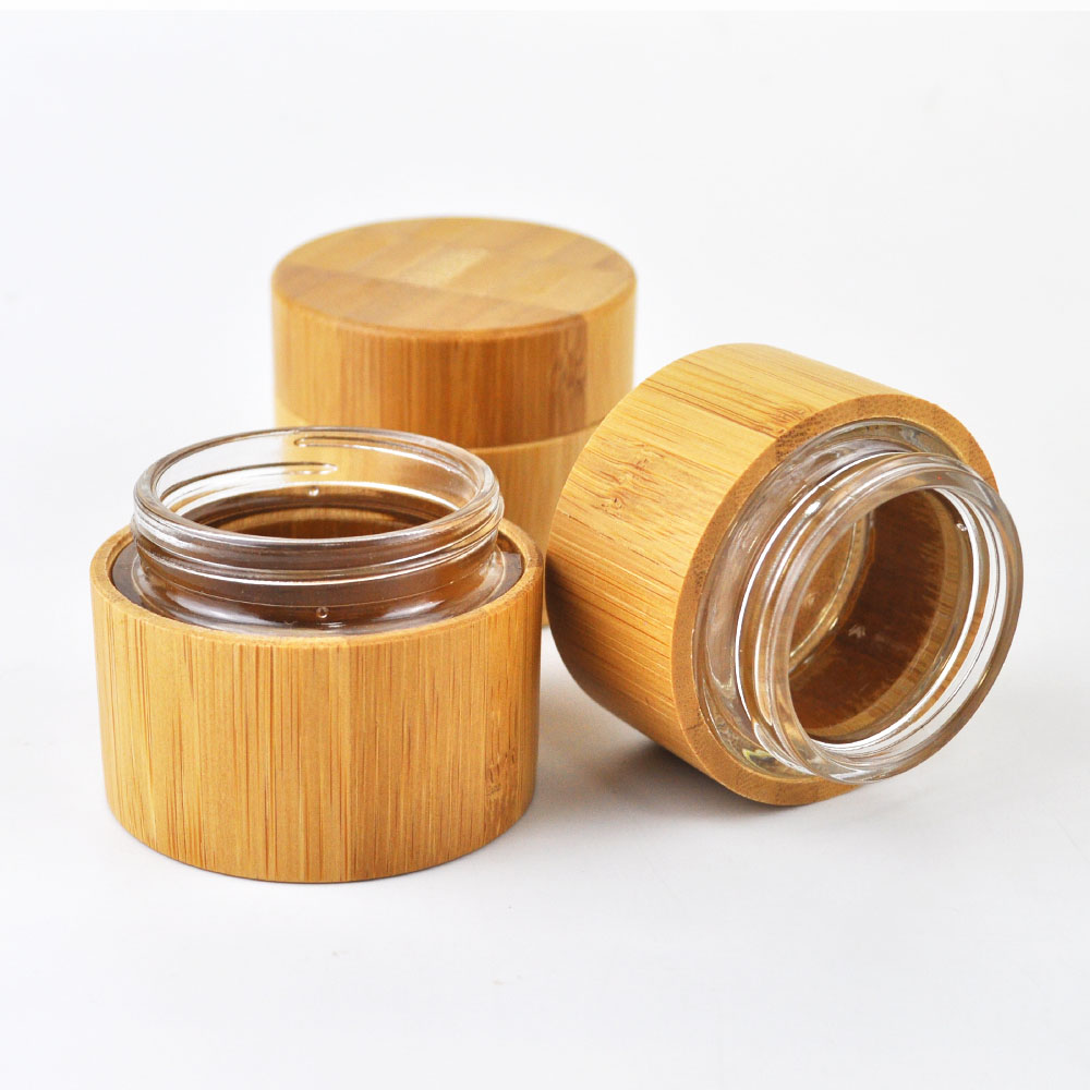 Environmental and eco friendly empty bamboo outer glass liner cosmetic packaging cosmetic cream jar