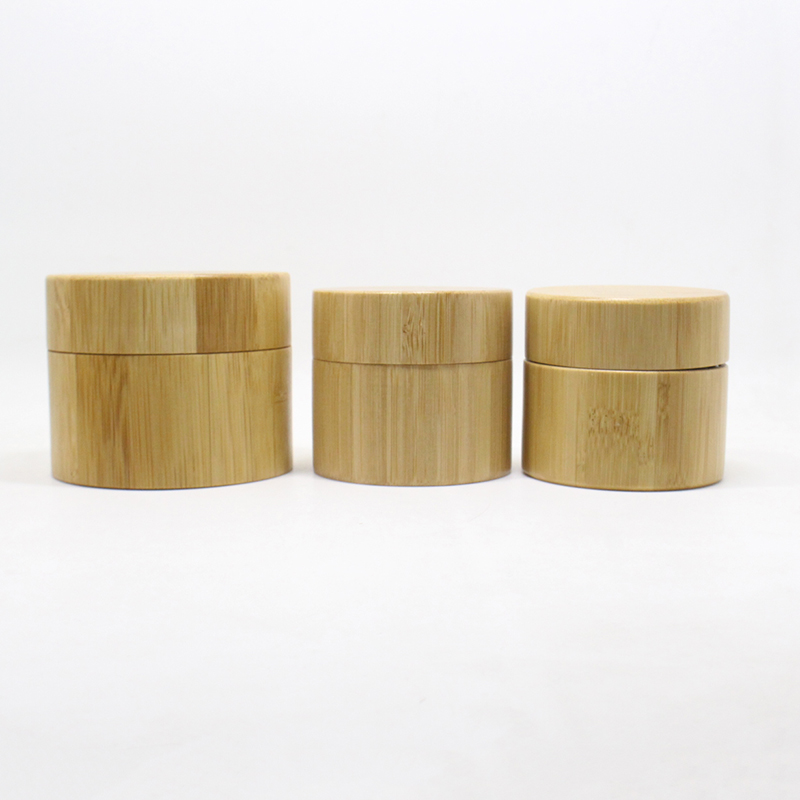 Environmental and eco friendly empty bamboo outer glass liner cosmetic packaging cosmetic cream jar