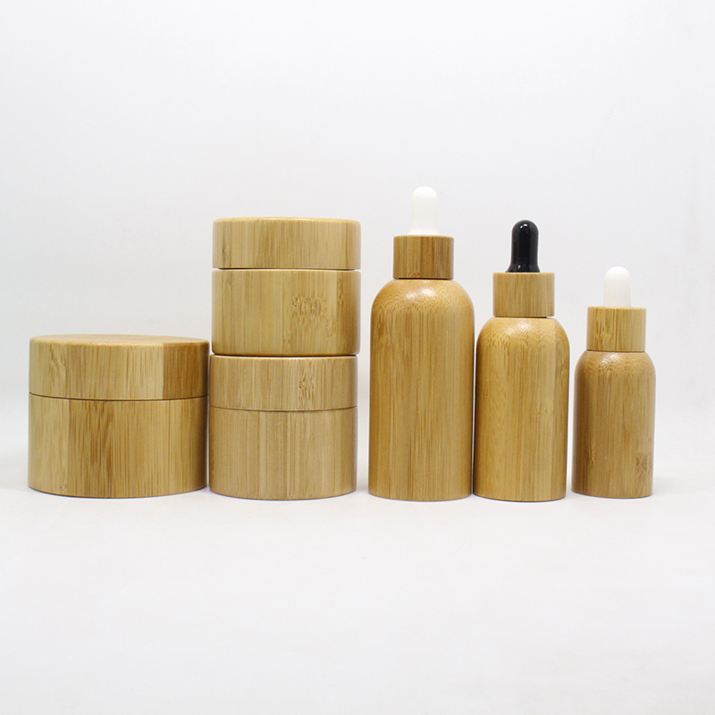 Environmental and eco friendly empty bamboo outer glass liner cosmetic packaging cosmetic cream jar