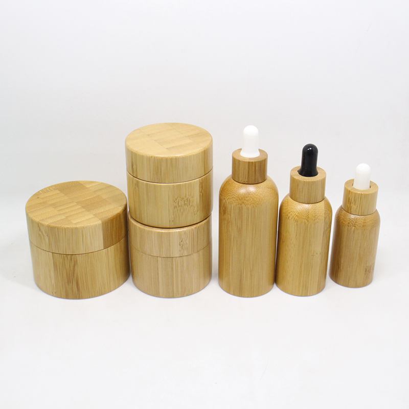 Environmental and eco friendly empty bamboo outer glass liner cosmetic packaging cosmetic cream jar