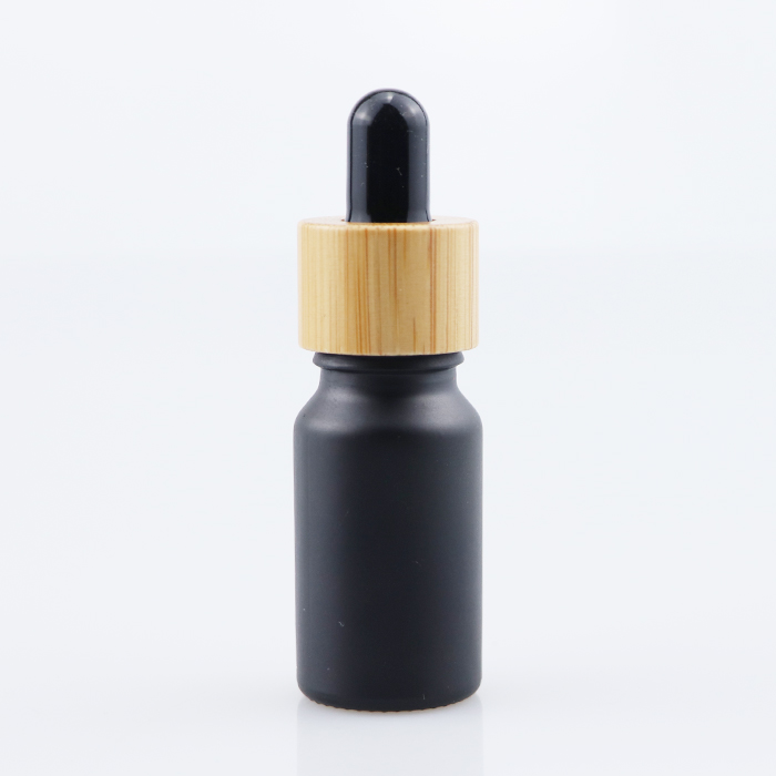 Environmental bamboo lid bamboo cap glass cosmetic glass bottle 10ml 30ml 60ml 100ml black glass oil bottles