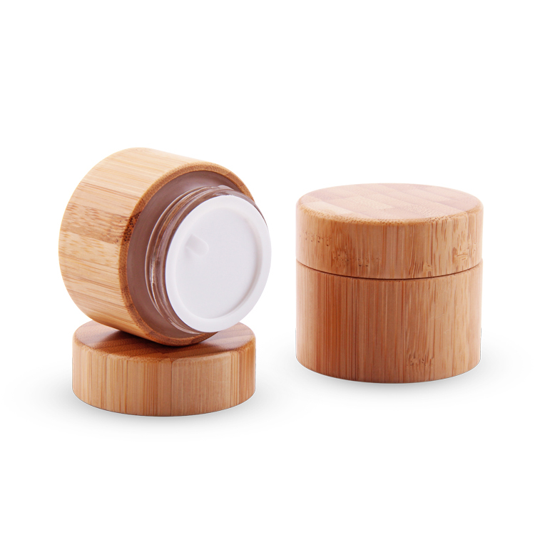 Environmental eco friendly empty bamboo outer glass liner cosmetic packaging cosmetic cream jar 30g