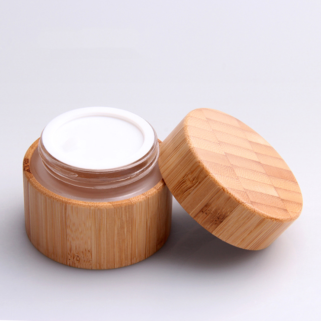 Environmental eco friendly empty bamboo outer glass liner cosmetic packaging cosmetic cream jar 30g