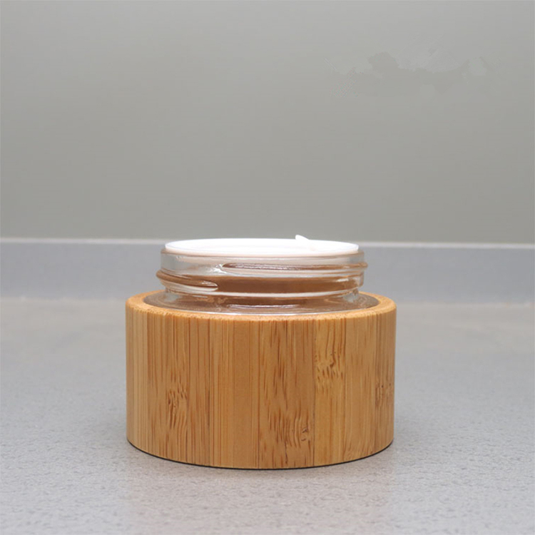 Environmental eco friendly empty bamboo outer glass liner cosmetic packaging cosmetic cream jar 30g