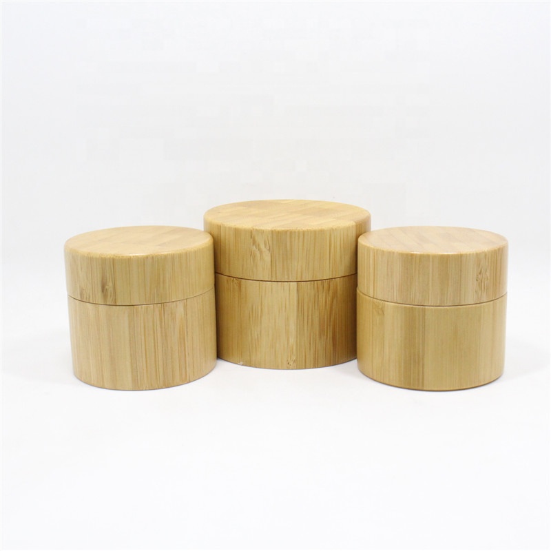 Environmental eco friendly empty bamboo outer glass liner cosmetic packaging cosmetic cream jar