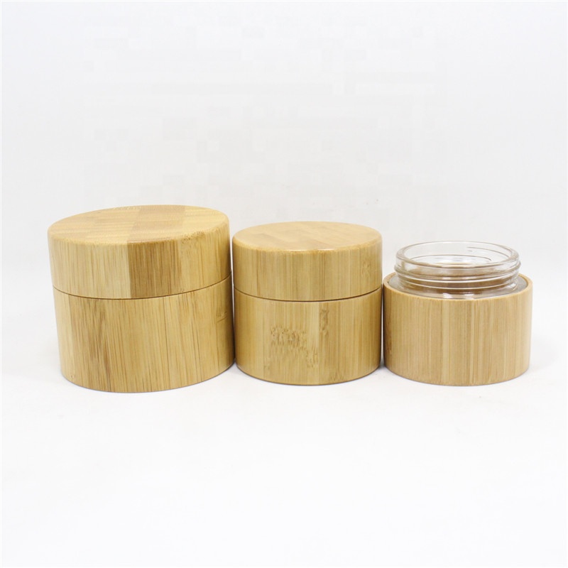 Environmental eco friendly empty bamboo outer glass liner cosmetic packaging cosmetic cream jar