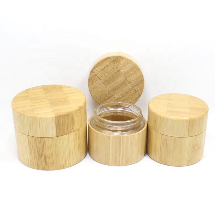 Environmental eco friendly empty bamboo outer glass liner cosmetic packaging cosmetic cream jar