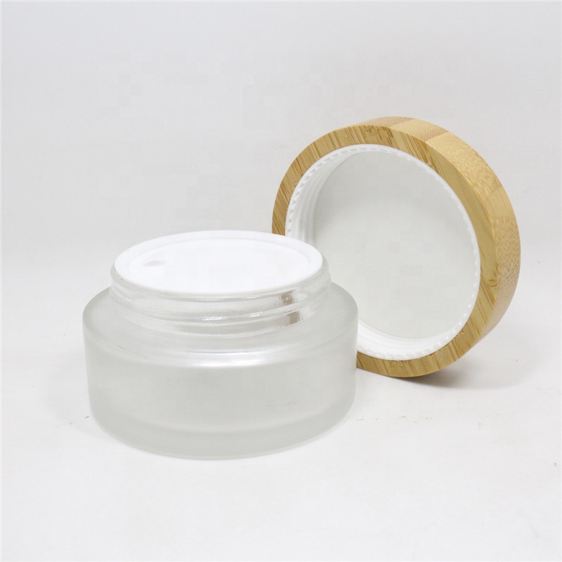 Environmental empty bamboo glass inner cosmetic packaging cream jar with engraving logo