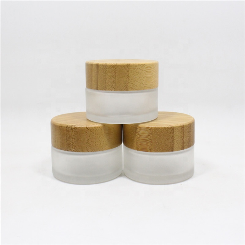 Environmental empty bamboo glass inner cosmetic packaging cream jar with engraving logo
