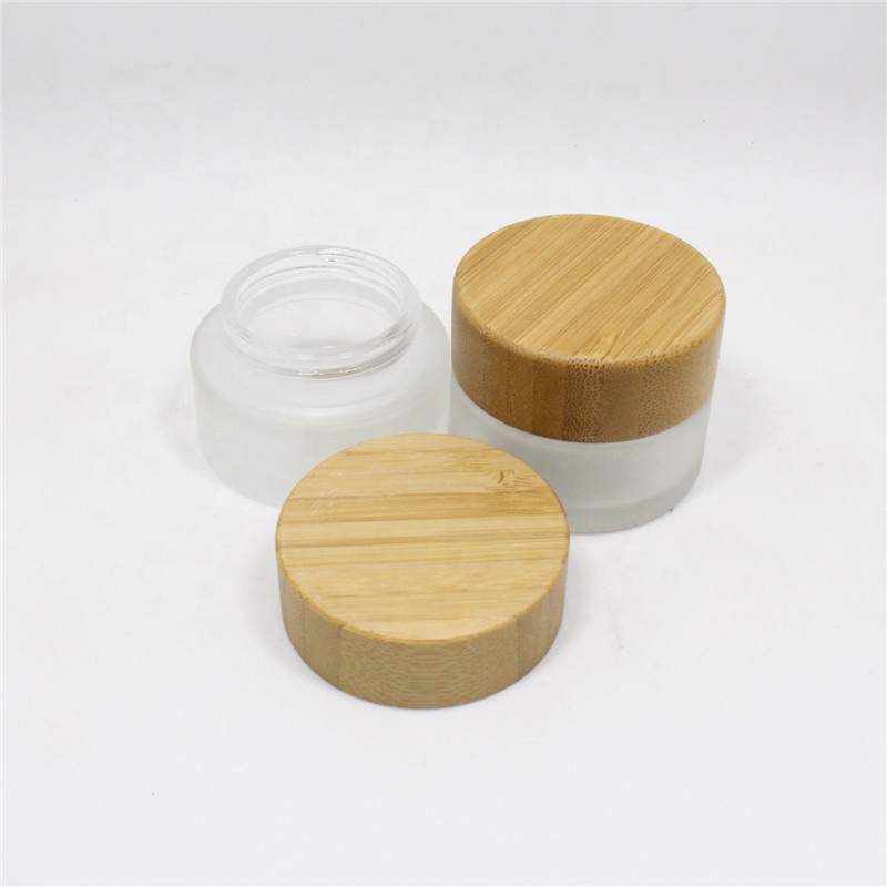 Environmental empty bamboo glass inner cosmetic packaging cream jar with engraving logo
