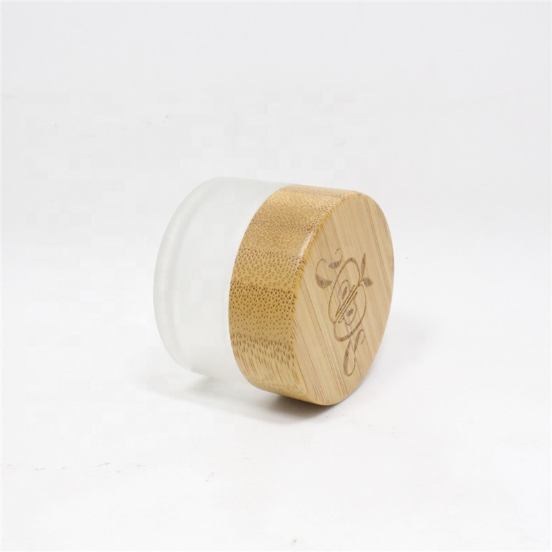 Environmental empty bamboo glass inner cosmetic packaging cream jar with engraving logo