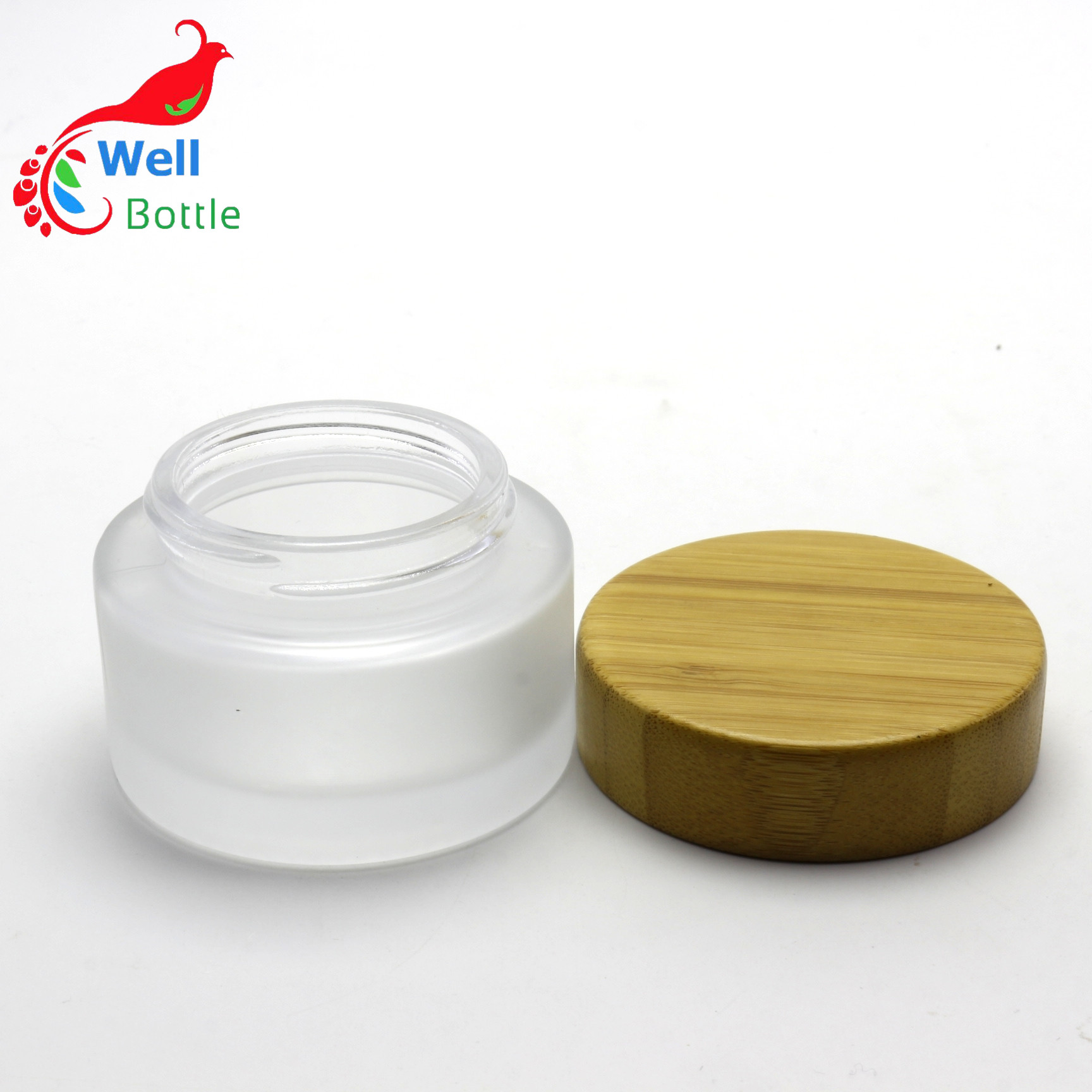 Environmental empty frosted glass cream jar with bamboo lid 5g 15g 30g 50g 100g BJ-200R