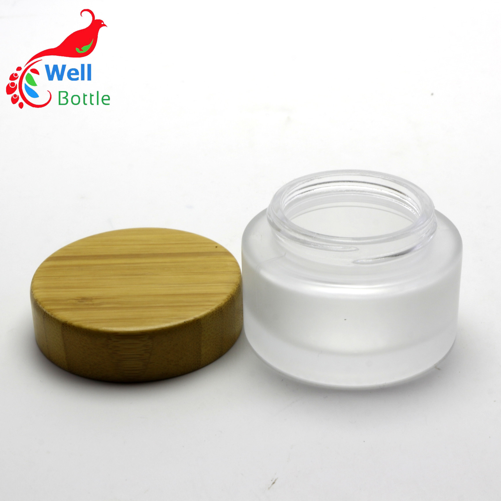 Environmental empty frosted glass cream jar with bamboo lid 5g 15g 30g 50g 100g BJ-200R