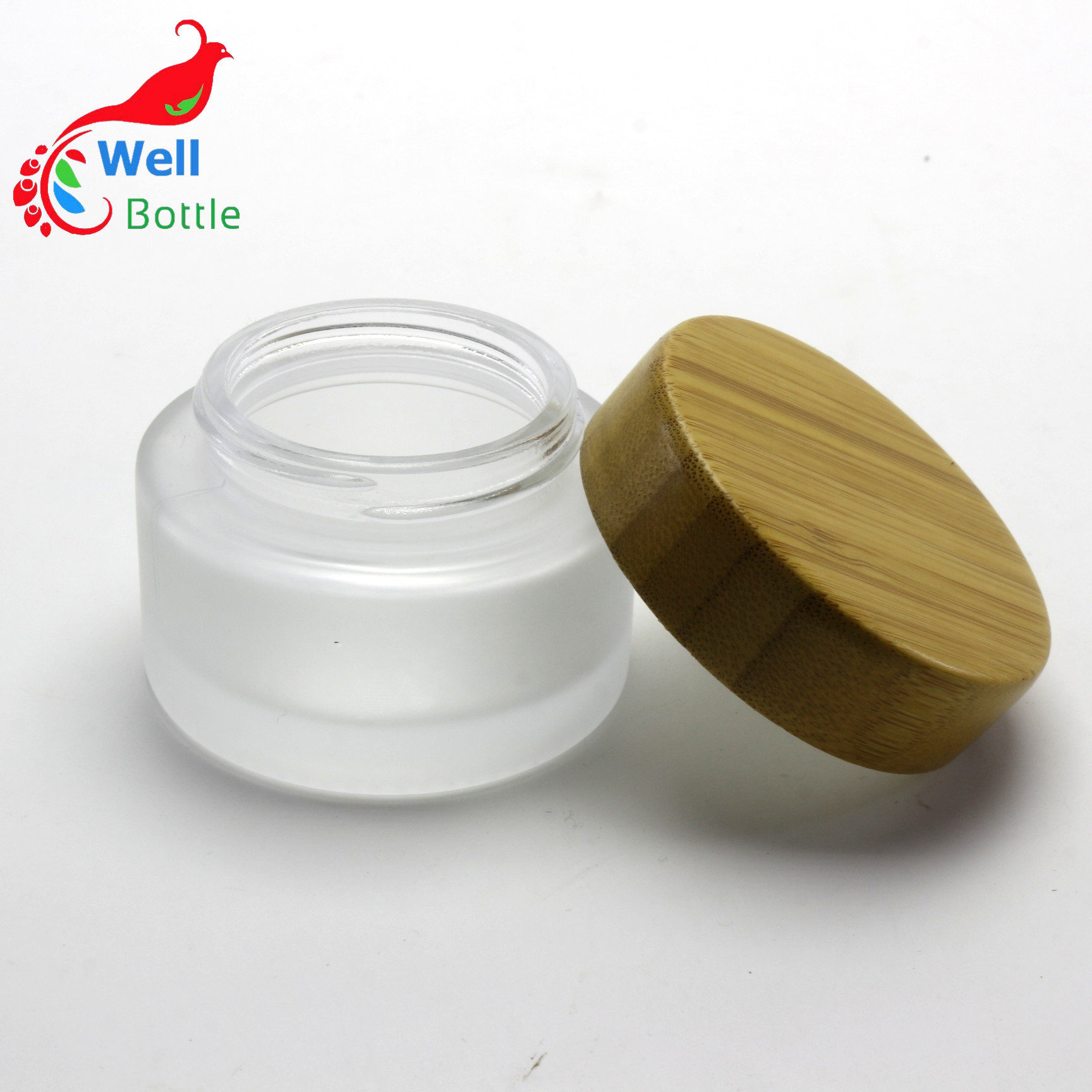 Environmental empty frosted glass cream jar with bamboo lid 5g 15g 30g 50g 100g BJ-200R