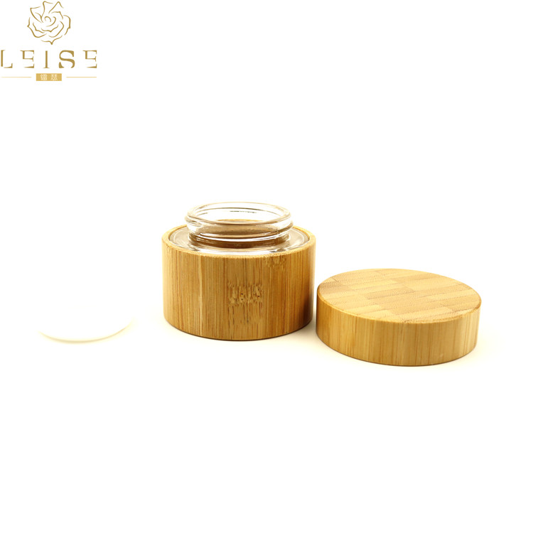 Environmentally friendly cosmetic bamboo 50g jar 50ml 1.7oz bamboo wood cosmet package face cream glass jar with bamboo lid