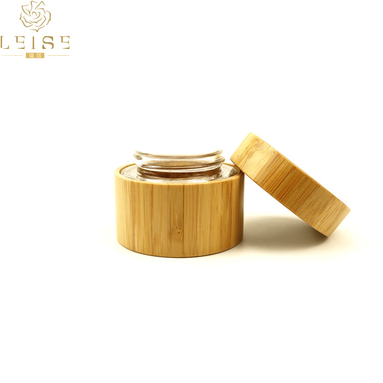 Environmentally friendly cosmetic bamboo 50g jar 50ml 1.7oz bamboo wood cosmet package face cream glass jar with bamboo lid