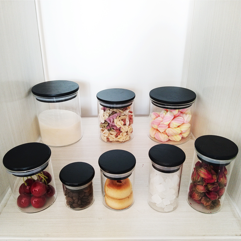 Environmentally friendly high borosilicate storage jar with black bamboo cover