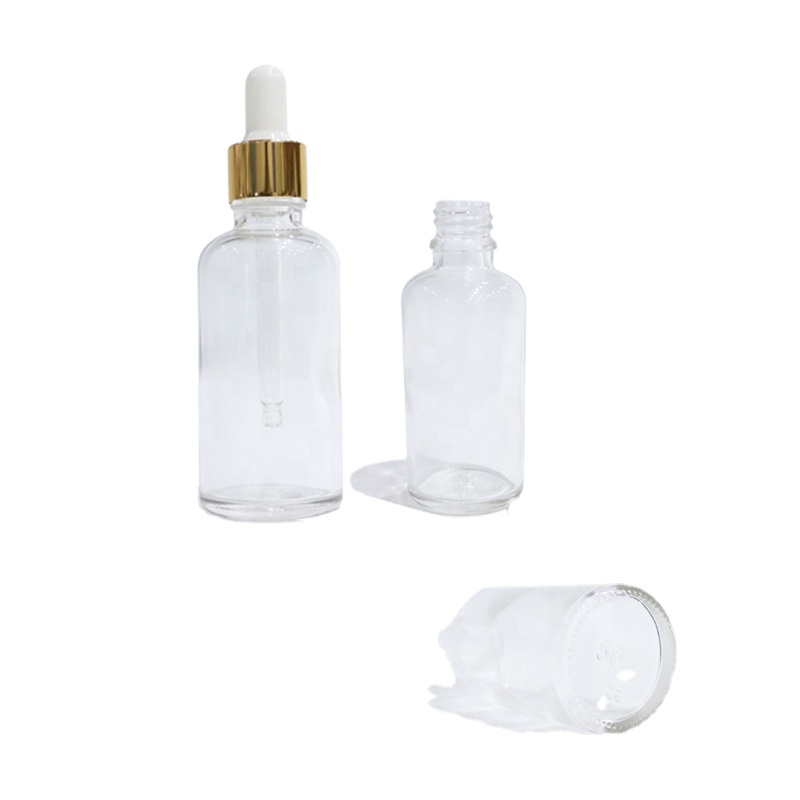 Essence Oils Glass Bottle with Dropper Transparent Best-selling 50ml Essential Oil Screen Printing Personal Care CROWN Cap