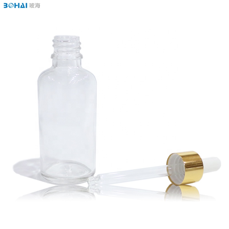 Essence Oils Glass Bottle with Dropper Transparent Best-selling 50ml Essential Oil Screen Printing Personal Care CROWN Cap