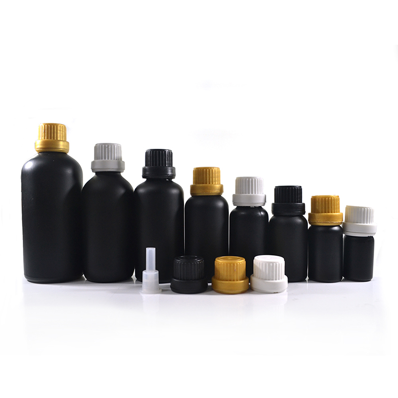 Essence oil 5ml 10ml 15ml 20ml 30ml 50ml matte frosted black amber clear tamperproof lid glass bottle