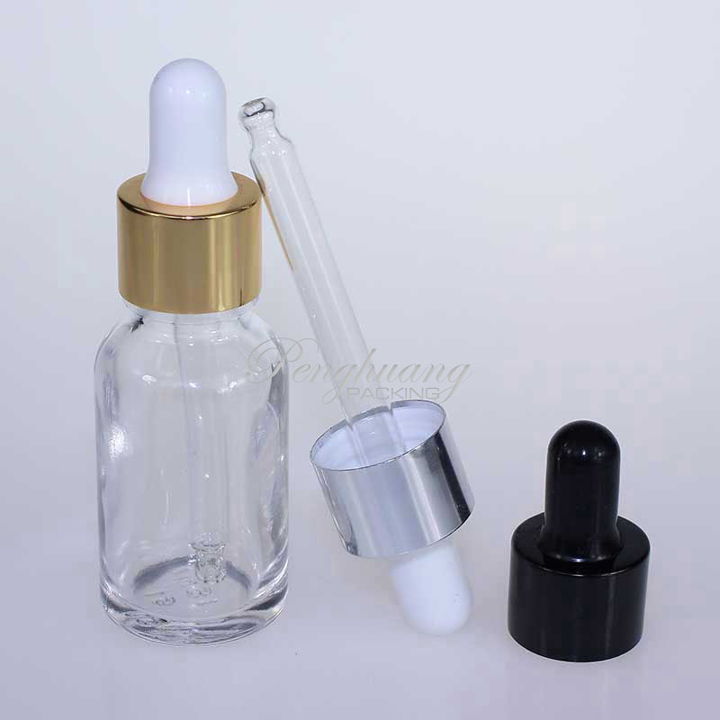 Essential Oil Bottle Clear E Liquid Bottle 15ml Glass Dropper Bottle With Silver Gold Drop Cap
