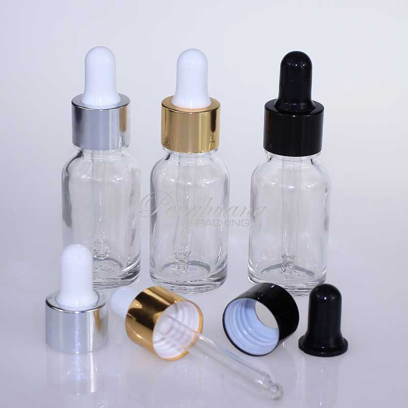 Essential Oil Bottle Clear E Liquid Bottle 15ml Glass Dropper Bottle With Silver Gold Drop Cap