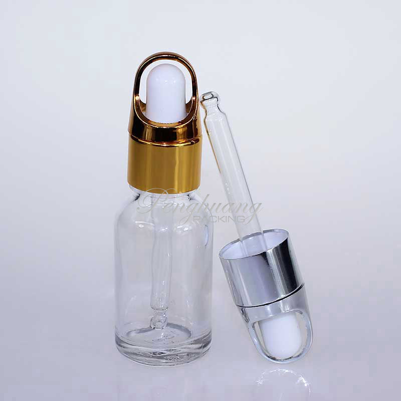 Essential Oil Bottle Clear E Liquid Bottle 15ml Glass Dropper Bottle With Silver Gold Drop Cap