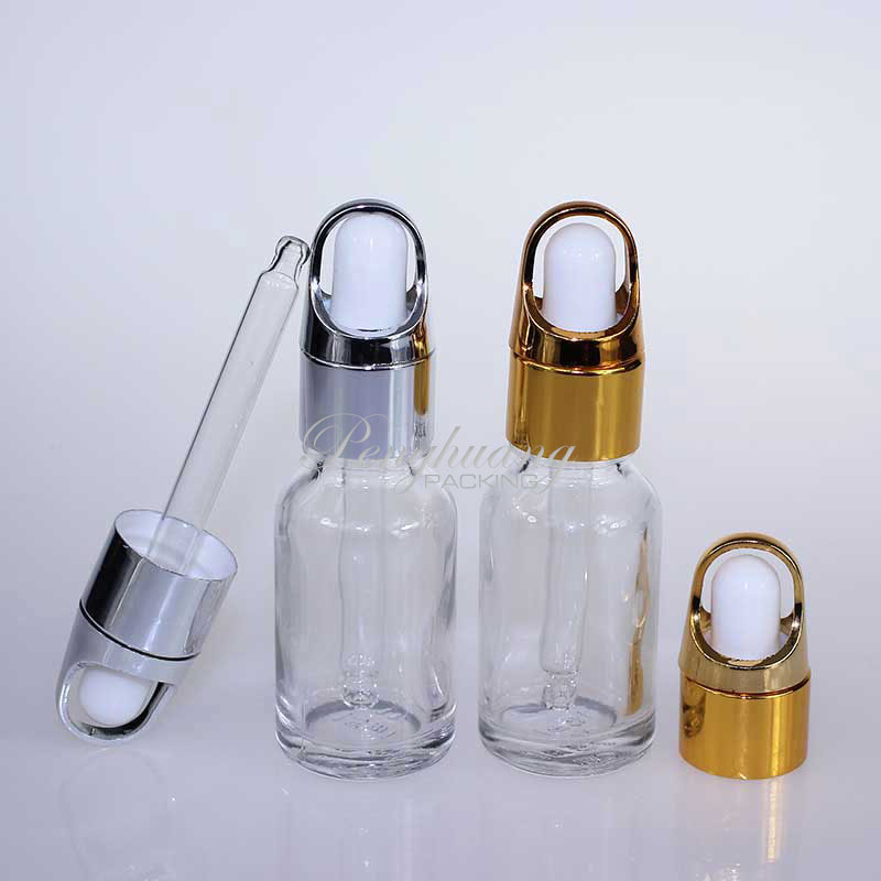 Essential Oil Bottle Clear E Liquid Bottle 15ml Glass Dropper Bottle With Silver Gold Drop Cap