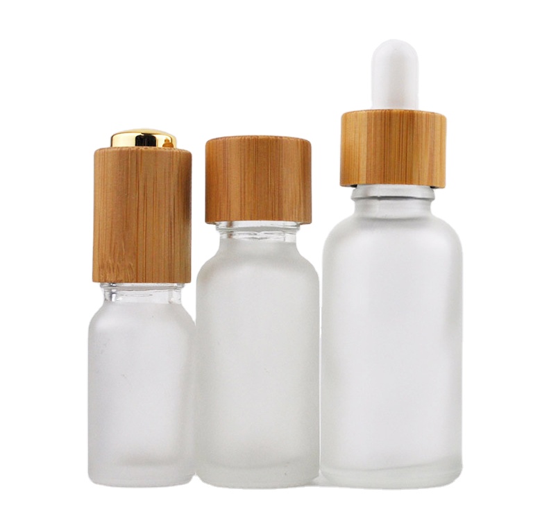Essential Oil Bottles 15ml-100ml Frosted With Bamboo White 10 ml glass bamboo dropper Bottle with wood cap