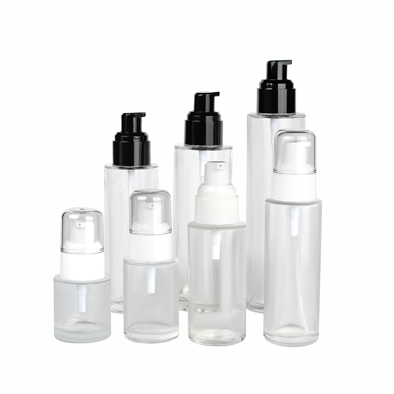 Essential Oil Flat Shoulder 20ml 30ml 40ml 50ml 60ml 80ml 100ml 120ml Frosted Clear Glass Bottle with Lotion Pump Spraying Cap