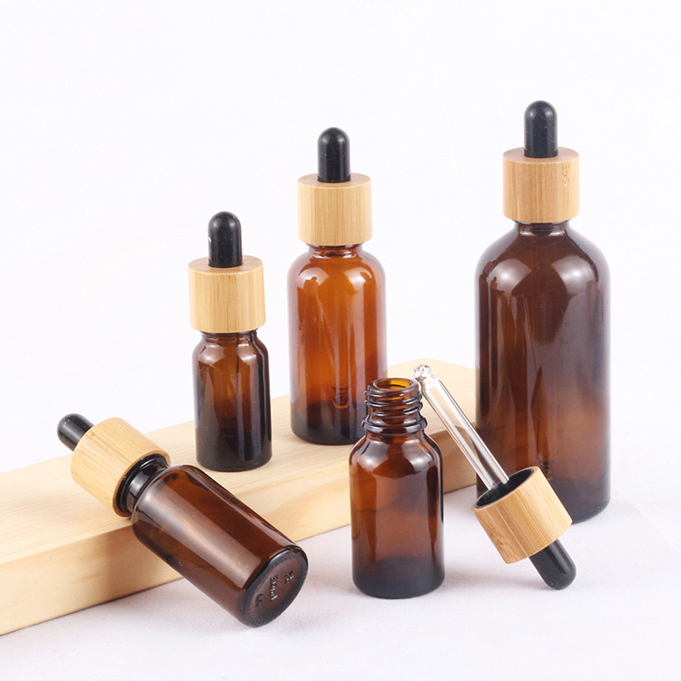 Essential Oil Glass Container Pretty Round Shape 30ML Essential Oil Bottles With Bamboo Wooden Cap Dropper