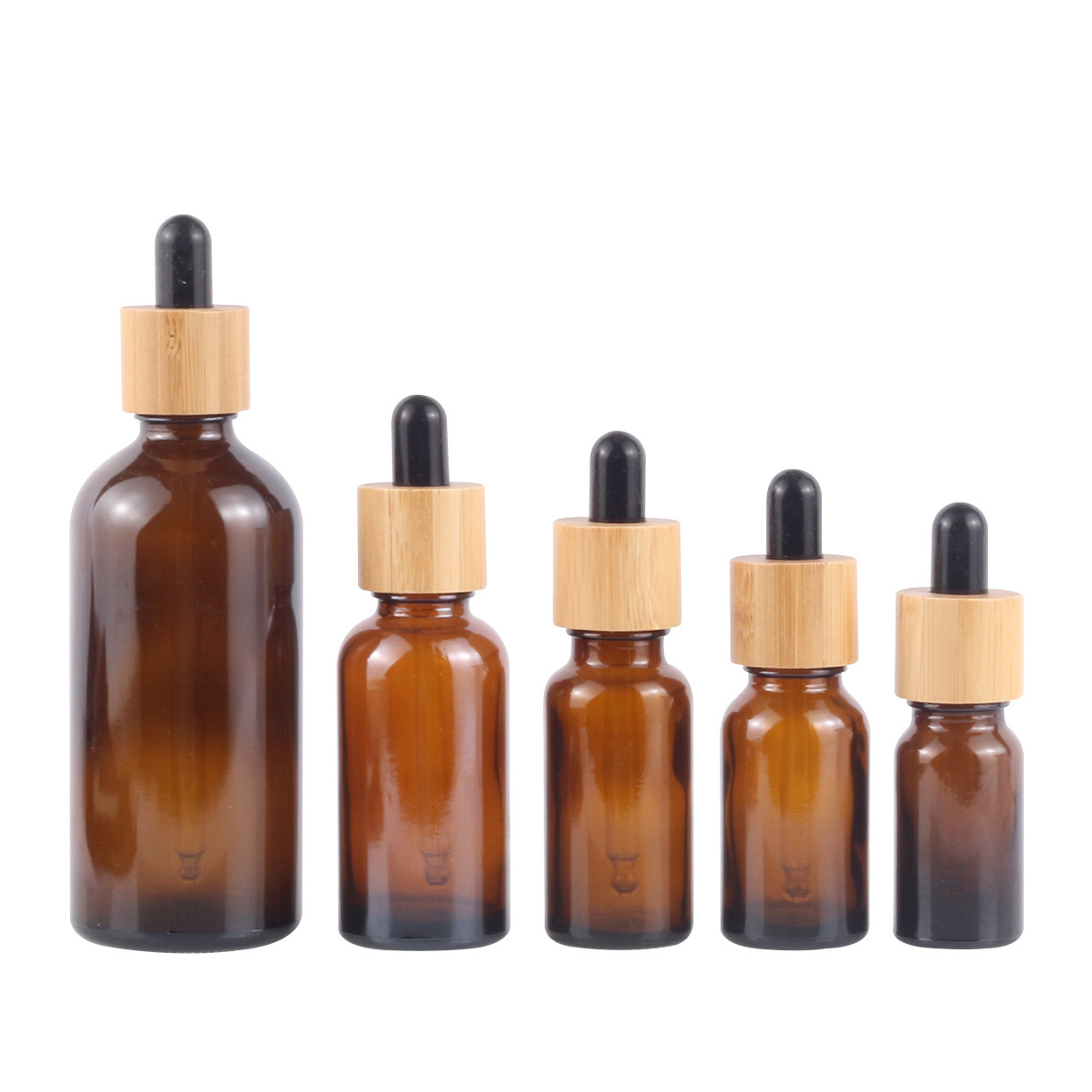 Essential Oil Glass Container Pretty Round Shape 30ML Essential Oil Bottles With Bamboo Wooden Cap Dropper
