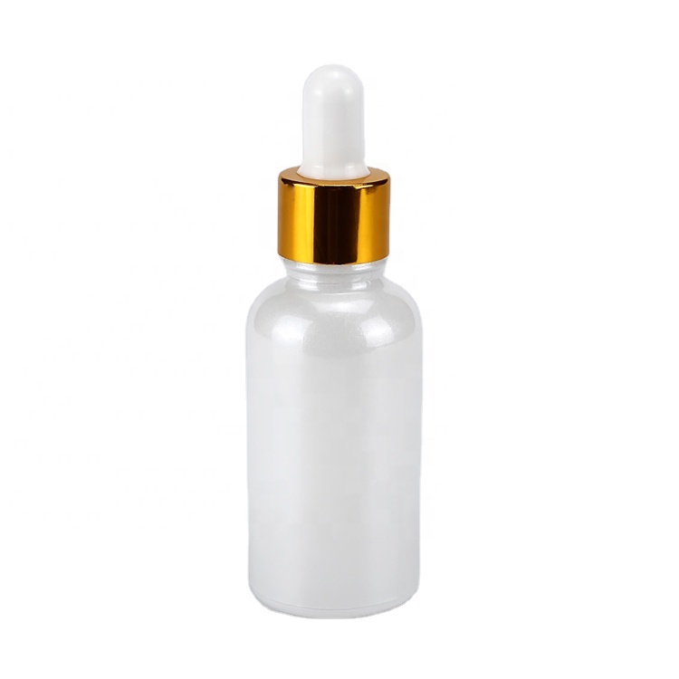 Essential Oil Glass Dropper Bottle for Cosmetic Luxurious Upscale 30ml White Screen Printing Personal Care CROWN Cap