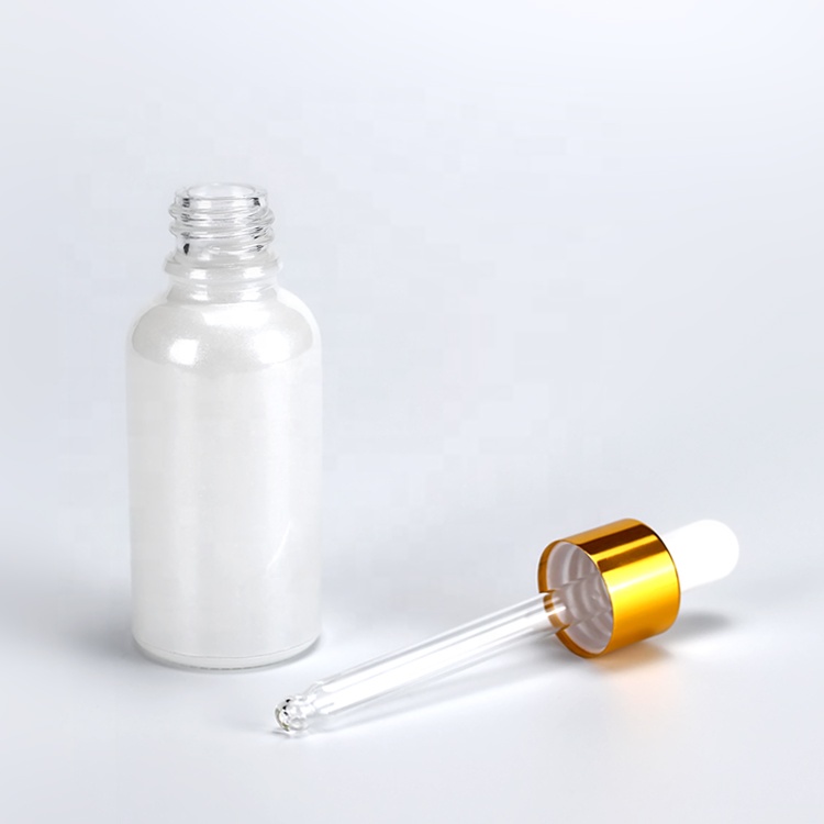 Essential Oil Glass Dropper Bottle for Cosmetic Luxurious Upscale 30ml White Screen Printing Personal Care CROWN Cap