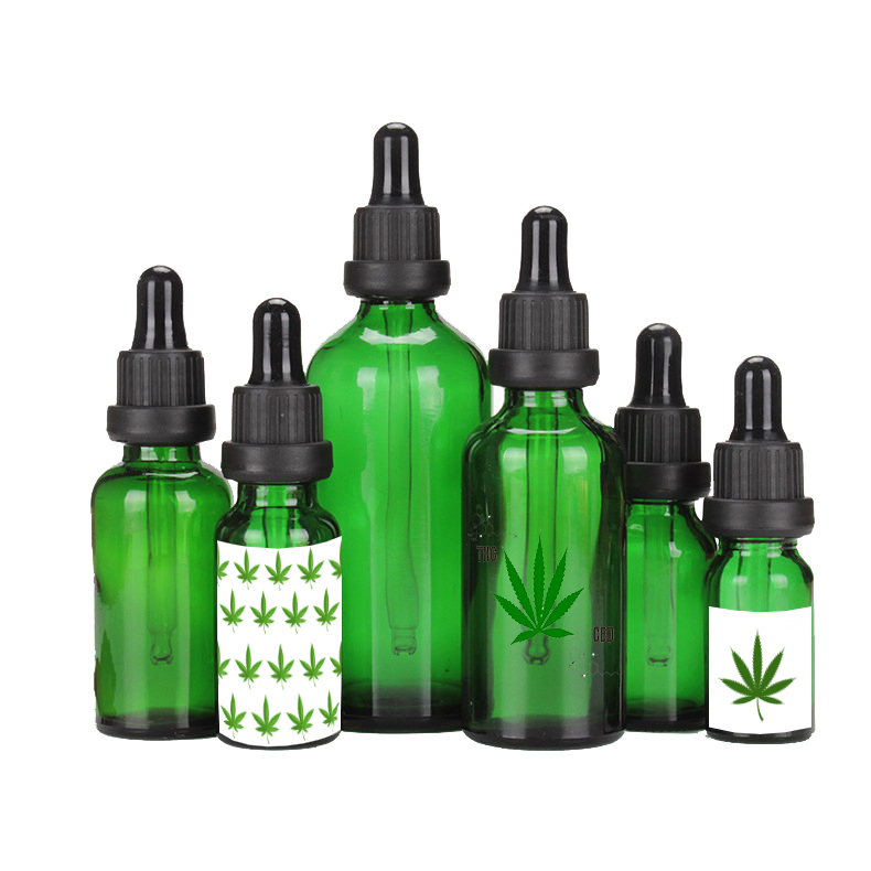 Essential Oil Packaging Bottles Green Hemp Plant Dropper Glass 30ml Bottle Manufacturer