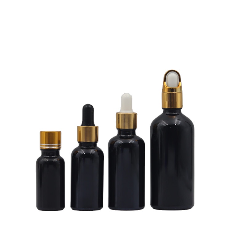 Essential Oil Perfume Glass Bottle with Dropper Hot Sale Empty Cosmetic Black Screen Printing Personal Care