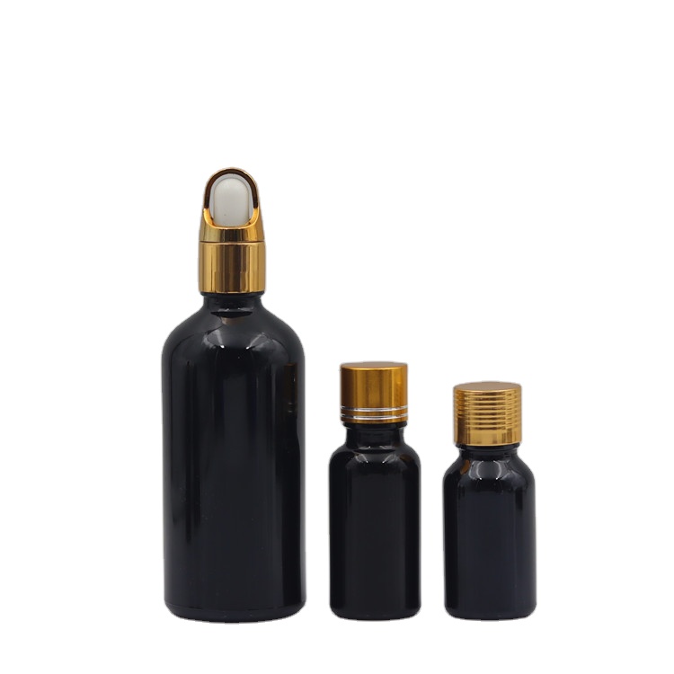 Essential Oil Perfume Glass Bottle with Dropper Hot Sale Empty Cosmetic Black Screen Printing Personal Care