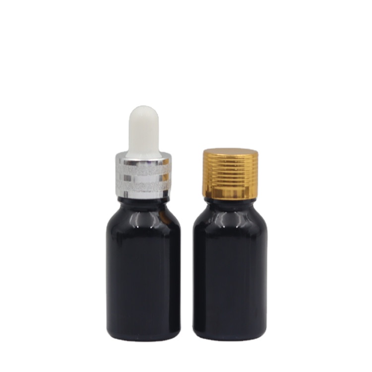 Essential Oil Perfume Glass Bottle with Dropper Hot Sale Empty Cosmetic Black Screen Printing Personal Care