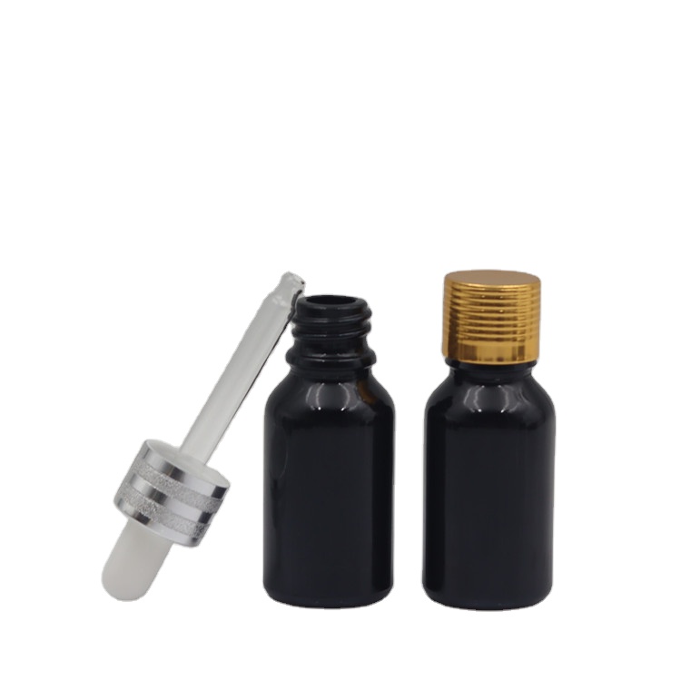 Essential Oil Perfume Glass Bottle with Dropper Hot Sale Empty Cosmetic Black Screen Printing Personal Care