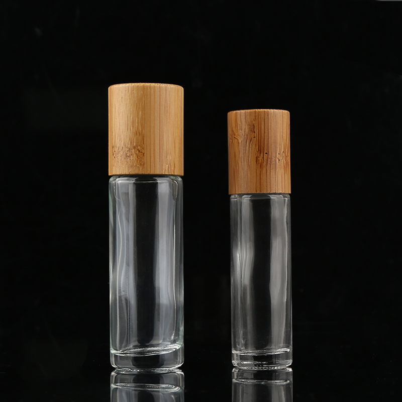 Essential Oil Roll on Glass 10 Ml Clear Roller Bottle with Bamboo Screw Cap for Essential Oils