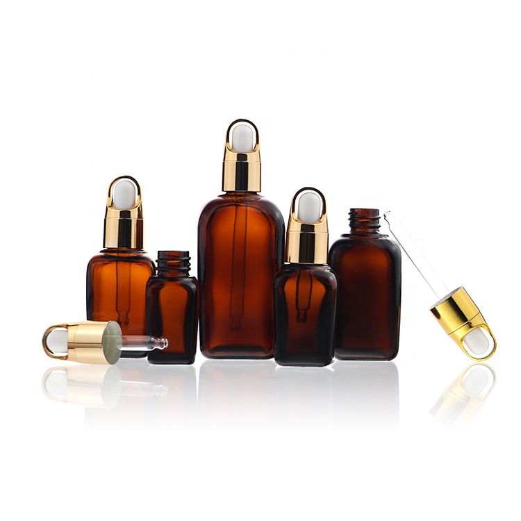 Essential Oil Square Glass Serum Hair Oil Dropper Bottles 10ml 20ml 30ml 50ml