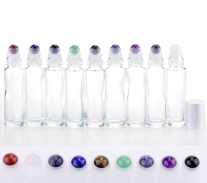 Essential Oil Stone Roller Ball Glass Bottle Stone Roll On Glass Bottle With Plastic Wooden Grain Cap for Essential Oil