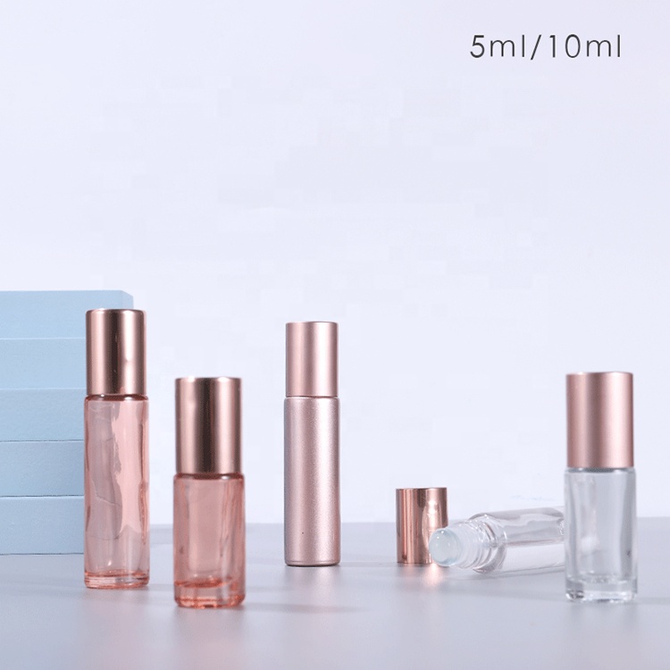 Essential Oil Use 10ml Pink Roll On Glass Roller Perfume oil Bottles With Glass or Stainless Steel Roller Ball