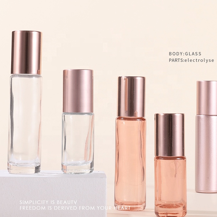Essential Oil Use 10ml Pink Roll On Glass Roller Perfume oil Bottles With Glass or Stainless Steel Roller Ball