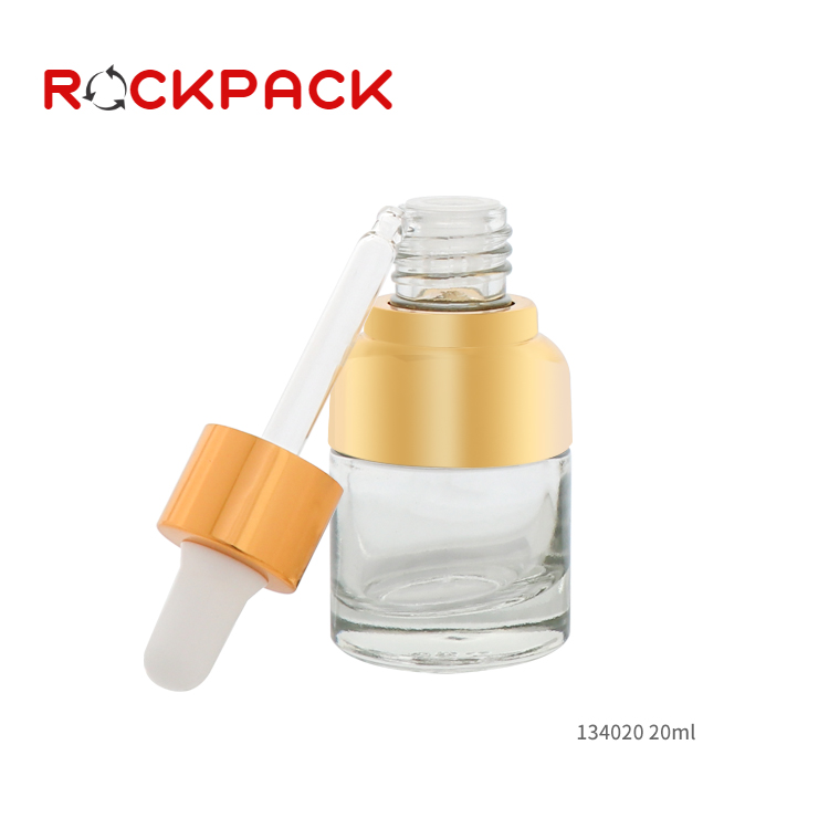Essential Oil Use 20ml European Round Glass Dropper Bottle With Gold Dropper