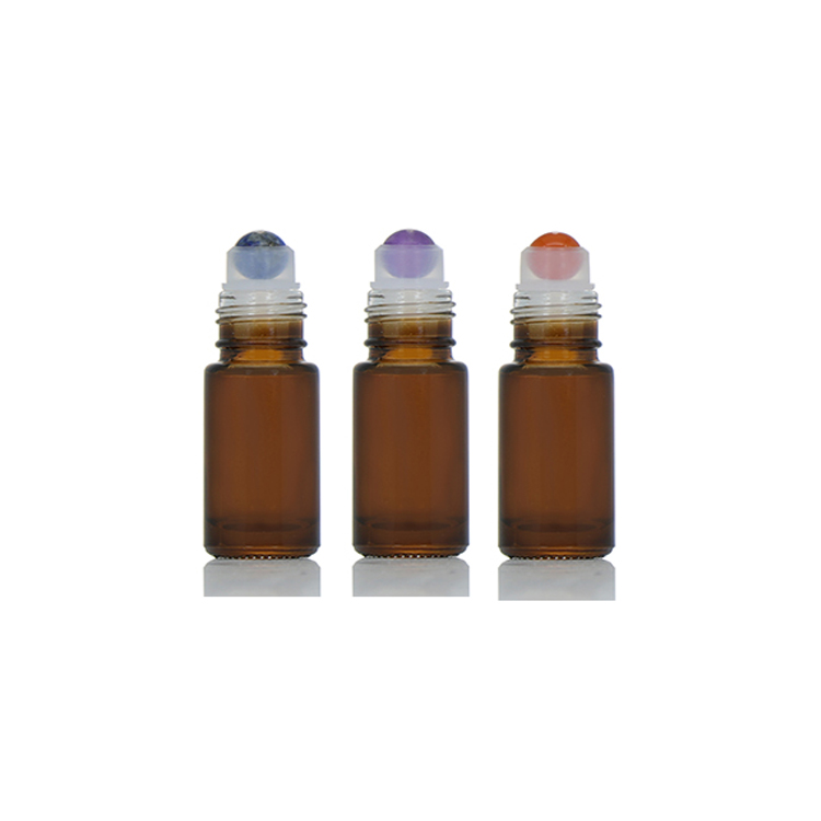 Essential Oil Use Amber Glass Roll On Bottle 5ml With Gemstone Roller Ball