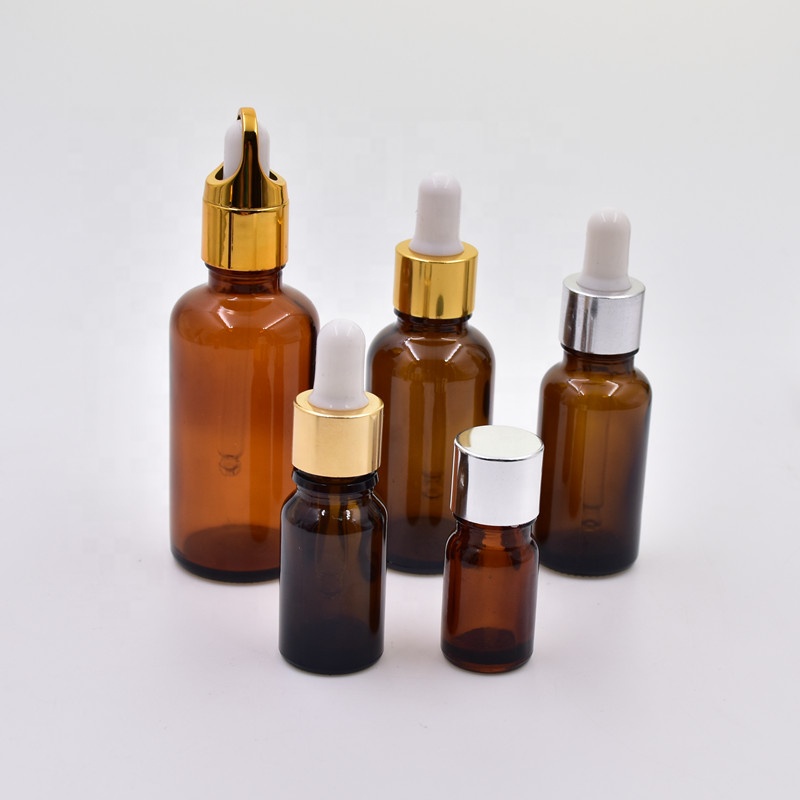 Essential Oil Use Round Amber Custom Glass Material UV-proof 10ml glass bottle with pump cover