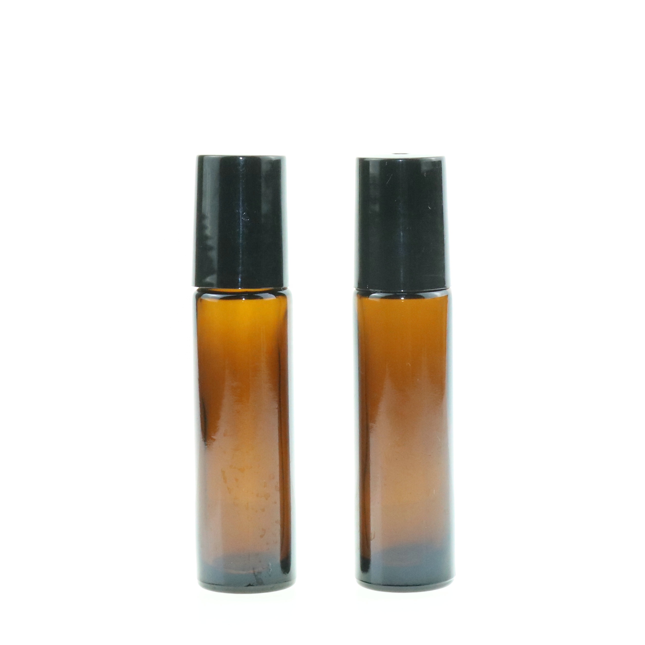 Essential oil 10 ml matte black amber roller bottle with metal roll on ball and black cap 10ml amber glass roll on bottle